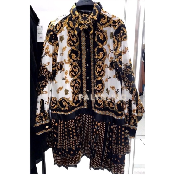 ❤️ZARA SHIRT COLLAR PRINTED DRESS w/ PLEATED SKIRT - Picture 4 of 5